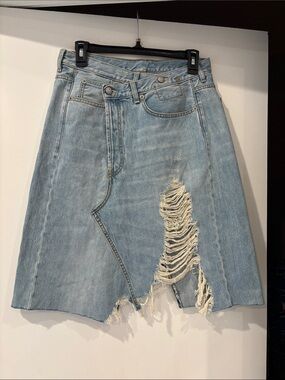 Light Wash Distressed Denim A-Line Skirt